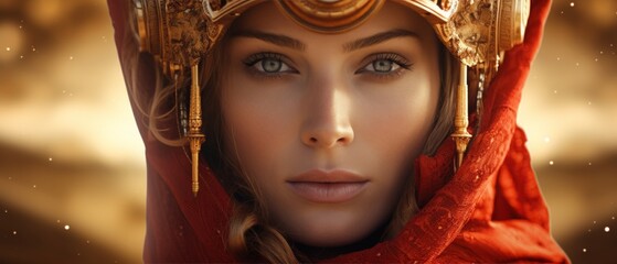 Portrait of a woman or a space princess or a queen in red