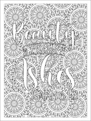 Abstract background flower pattern in black and whiteflower coloring pages and Motivational quotes coloring page with mandala background.