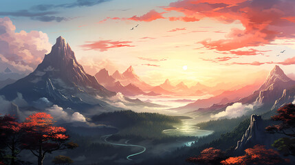 japanese anime style mountain wallpaper 