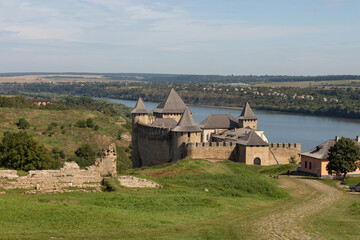 View of the historic Khotyn fortress on a sunny day. Ukraine