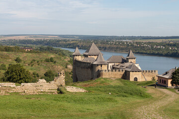 View of the historic Khotyn fortress on a sunny day. Ukraine
