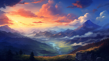 sunrise over the mountains wallpaper anime style 