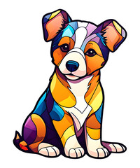 cute colorful stained glass art design of a Jack Russell terrier dog puppy