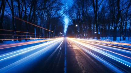 Zelfklevend Fotobehang Car lights in a night background, long exposition. © alexkich