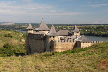 View of the historic Khotyn fortress on a sunny day. Ukraine