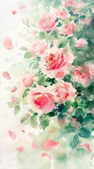 Painting of Pink Roses on a White Background