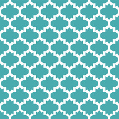 Seamless pattern with teal geometric Moroccan tiles