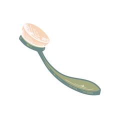 Hand-drawn puff sponge for makeup on the handle, beauty cosmetic element, self care. Illustration for beauty salon, cosmetic store, makeup design. Colored flat style.