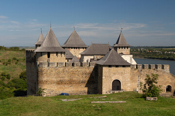 View of the historic Khotyn fortress on a sunny day. Ukraine