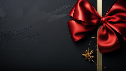 greeting card with realistic red bow on a black background