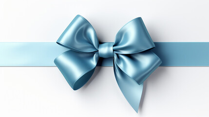 Decorative blue bow with horizontal ribbon isolated on white.