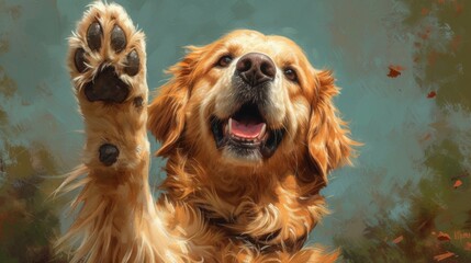 Golden Retriever Dog With Its Paws in the Air