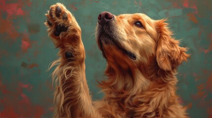 Golden Retriever Dog With Its Paws in the Air