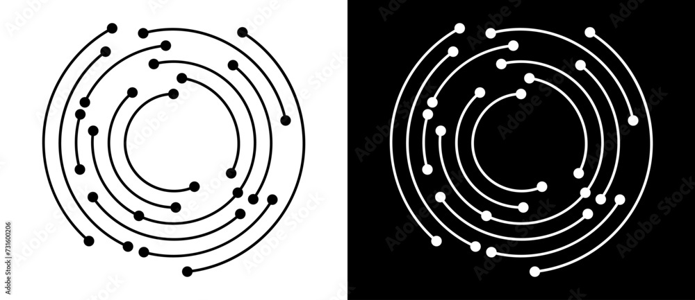 Poster abstract background with lines and dots in circle. art lines design as logo or icon. black lines on 