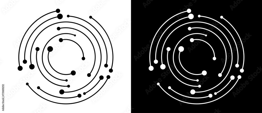 Poster abstract background with lines and dots in circle. art lines design as logo or icon. black lines on 
