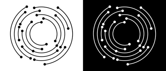 Abstract background with lines and dots in circle. Art lines design as logo or icon. Black lines on a white background and white lines on the black side.