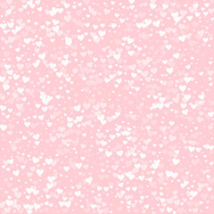 White hearts scattered on pink background.