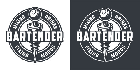 Bartender bottle stopper for bartending. Mixologist or barman logo with stopper or cocktail bar tool