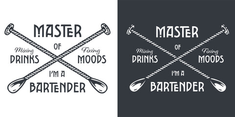 Bar spoons for bartending. Chromed metal muddler spoons or cocktail tool for barman or bartender