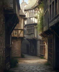 Foto op Canvas Old narrow street in medieval town. Cityscape with old houses.  © Lunstream