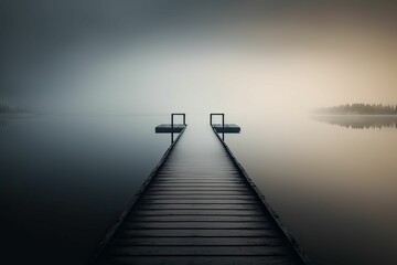 AI generated illustration of a pier in a lake