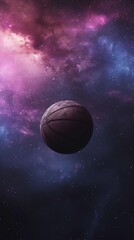 Basketball Flying Through the Air in Front of Galaxy Background