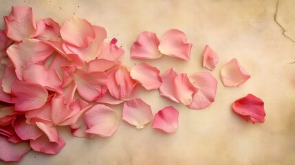 Painting of Pink Petals on Beige Background