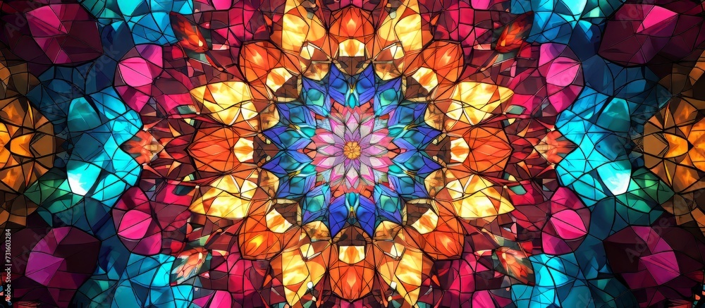 Poster colorful abstract pattern resembling a kaleidoscope texture.