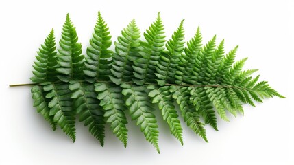 Green Fern Leaf on White Background