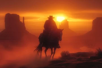 Deurstickers cowboy on horse © Aliaksei