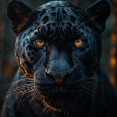 Obraz premium Shadow's Stare: Black Jaguar in the Twilight