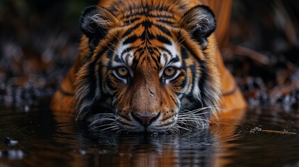 Predator's Gaze: Tiger Stalking Through Water