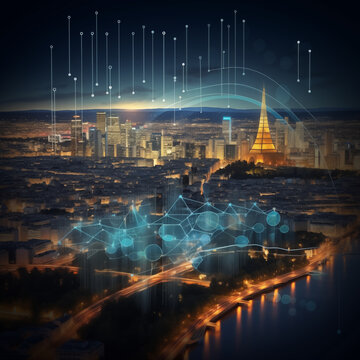 Data chart on night city backdrop