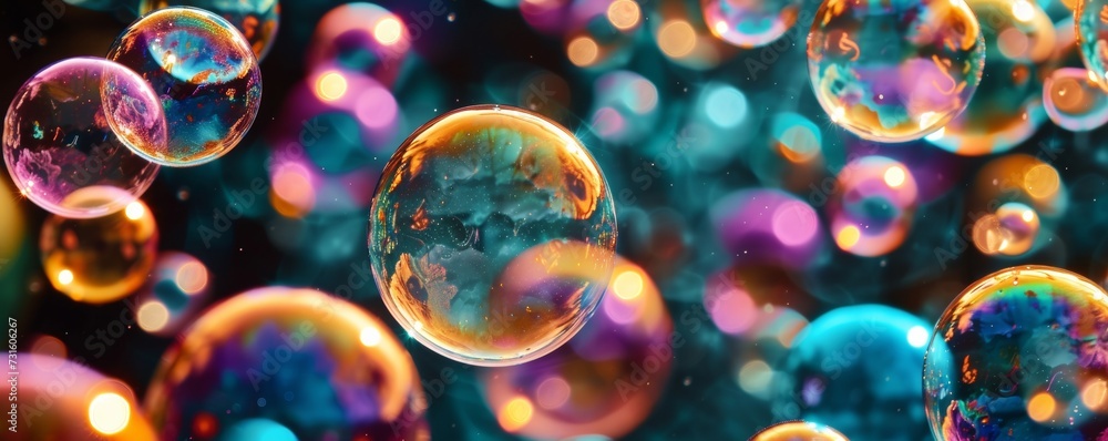 Poster a bunch of soap bubbles floating in the air