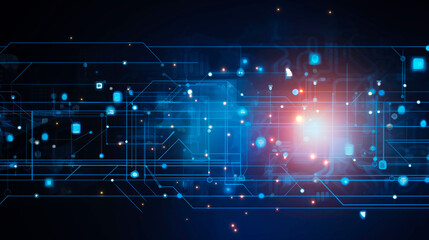 Obraz premium Abstract technology background of glowing blue mesh or interwoven lines on a dark background. Blue lines background.