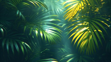 A Jungle Scene With Palm Trees and Sunlight Streaming Through the Leaves