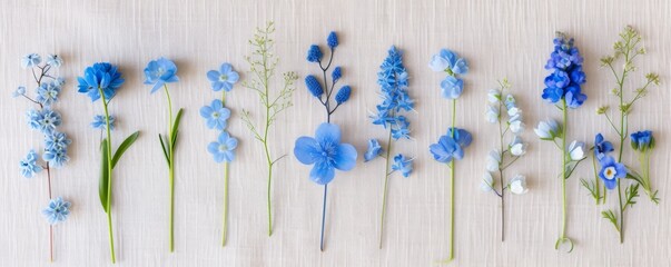 Group of Blue Flowers on a White Table