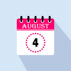Icon calendar day - 4 August. 4th days of the month, vector illustration.