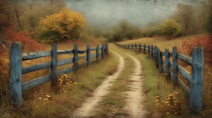 Obraz premium Dirt Road Leading to a Wooden Fence