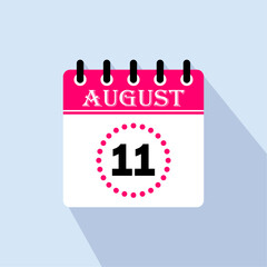 Icon calendar day - 11 August. 11th days of the month, vector illustration.