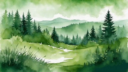 watercolour green forest painting background