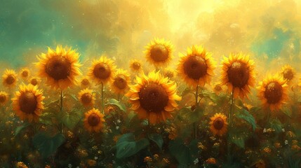 A Field of Sunflowers With a Sky Background