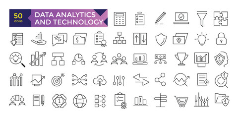 Data Analytics and technology icon set line icon pack symbol collection
