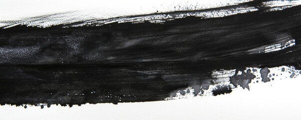 Sweeping Black Brushstroke on White Background - Abstract Art Close-Up