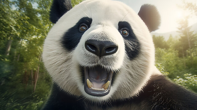 Close-up selfie portrait of an amusing panda