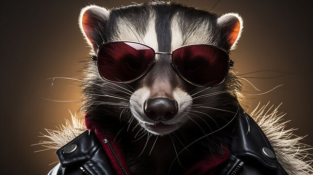 selfie portrait of a hysterical skunk wearing sunglasses.