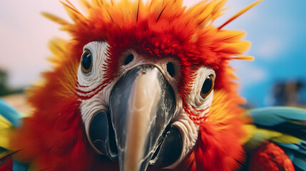 Close-up selfie portrait of a positive parrot.