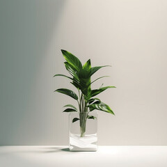 Small decorative interior greenery indoor plant in glass flower pot in white background 