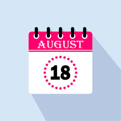 Icon calendar day - 18 August. 18th days of the month, vector illustration.
