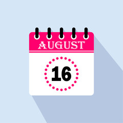 Icon calendar day - 16 August. 16th days of the month, vector illustration.